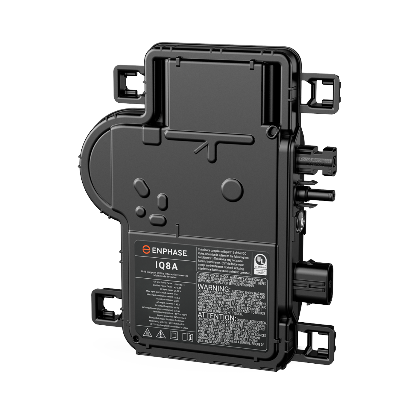 ENPHASE IQ8A-72-2-US Enphase IQ8A microinverter, compatible with 72-cell PV modules, 240V, 366VA peak power, Enphase Q Bulkhead Connector IQ8 Series